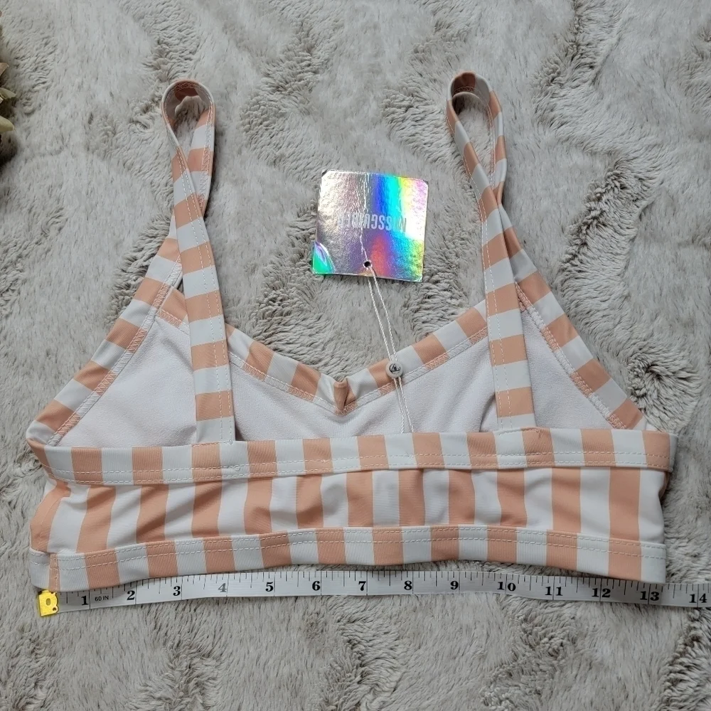 Missguided Stripe Cut Out Bikini Swim Top White Peach NWT Size 6 - Picture 9 of 12
